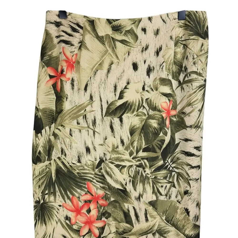 Josephine Chaus Womens 2 Piece Green Tropical Floral Print Silk Matching Set